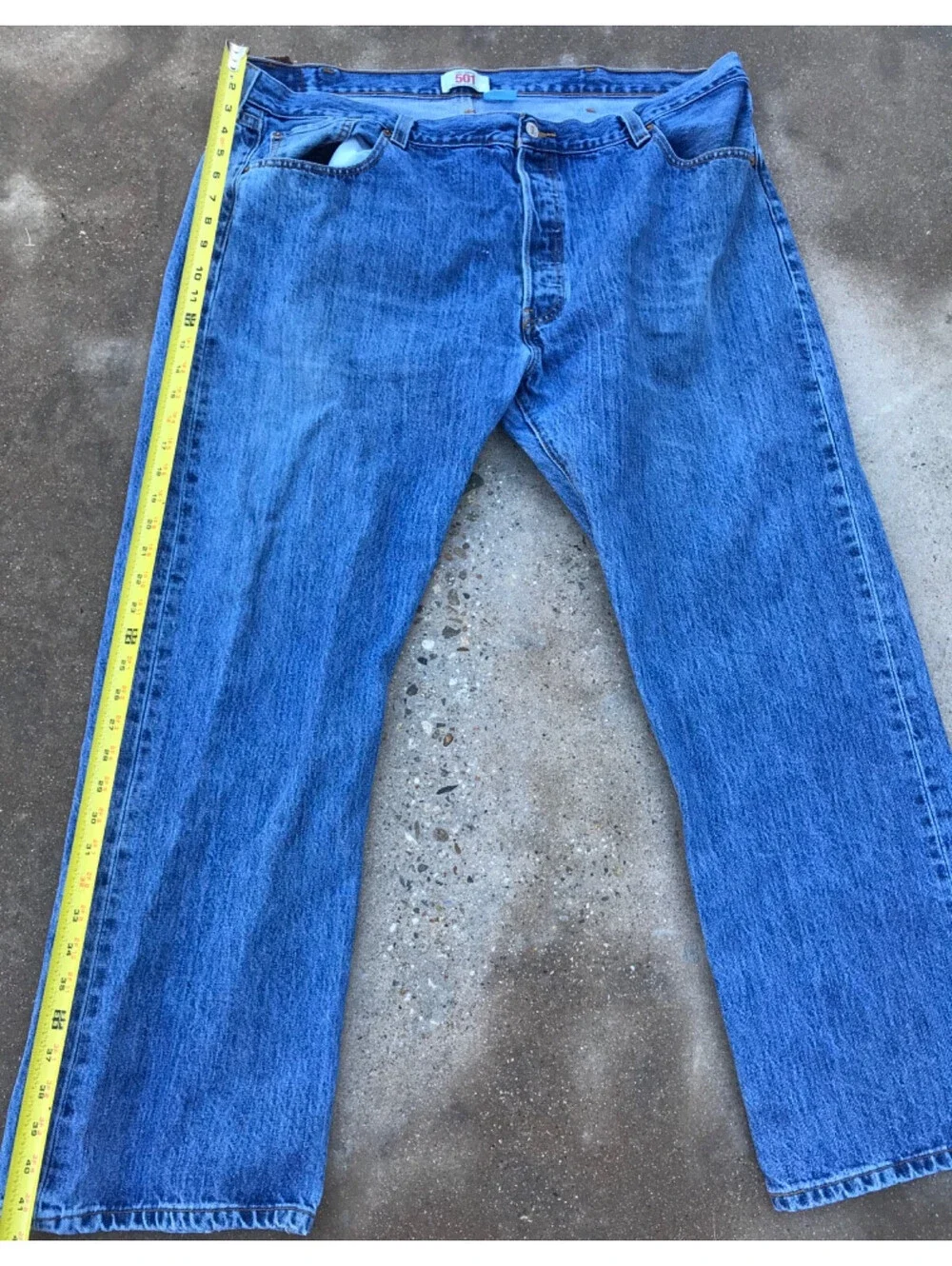 Levis 501 Jeans Men 44x30  Blue Denim Button Fly Straight Leg Classic Small Hole